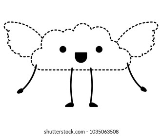 cute cloud with wings kawaii character