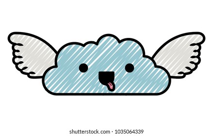 cute cloud with wings kawaii character