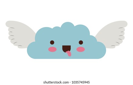 cute cloud with wings kawaii character