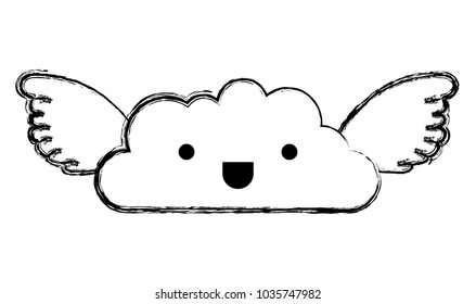 cute cloud with wings kawaii character