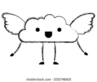 cute cloud with wings kawaii character