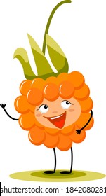 Cute cloudberry, funny cartoon character, fresh berry, healthy food, vector illustration, isolated on white background