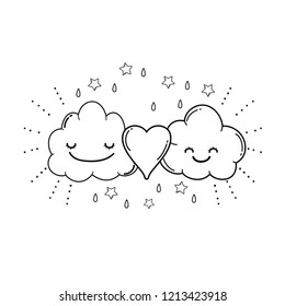 Cute clouds cartoon in black and white