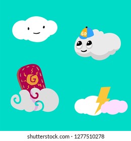 cute clouds cartoon character, vector illustration