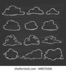 Cute clouds collection using doodle art on blackboard background