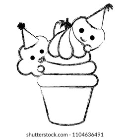 cute clouds with cupcake and heart kawaii characters