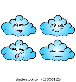 Cute clouds with different emotions in blue.
