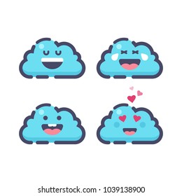 Cute clouds. Emoji smile cloud. Isolated flat vector illustration set on white background