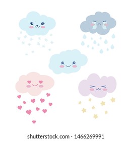 Cute clouds with emotions and precipitation.