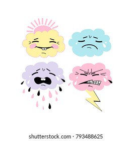 cute clouds with faces, kid design
 
