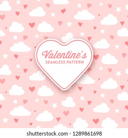 Cute clouds and hearts pattern for valentine's day or girly designs - seamless pattern