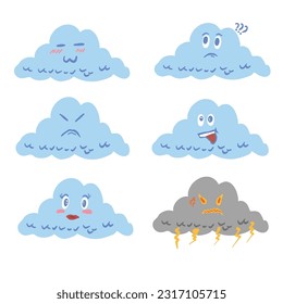 Cute Clouds Illustration Sets , bueno para recursos de diseño gráfico, libros para niños, portadas, afiches, panfletos, pegatinas y más.