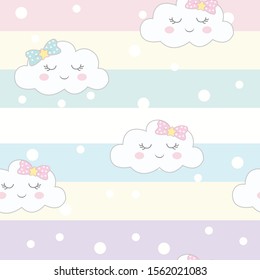 Cute clouds on colorful background seamless pattern. vector illustration