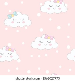 Cute clouds on colorful background seamless pattern. vector illustration