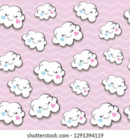 Cute clouds on a pink background seamless pattern