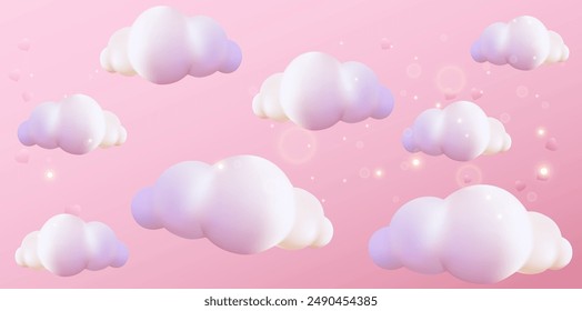 Nubes lindas sobre un fondo rosa con chispa