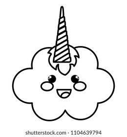 cute clouds with party hat kawaii characters