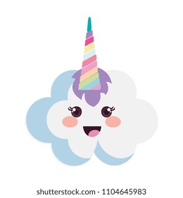 cute clouds with party hat kawaii characters