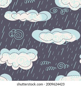 Cute clouds and rain. Seamless pattern. Vector illustration.