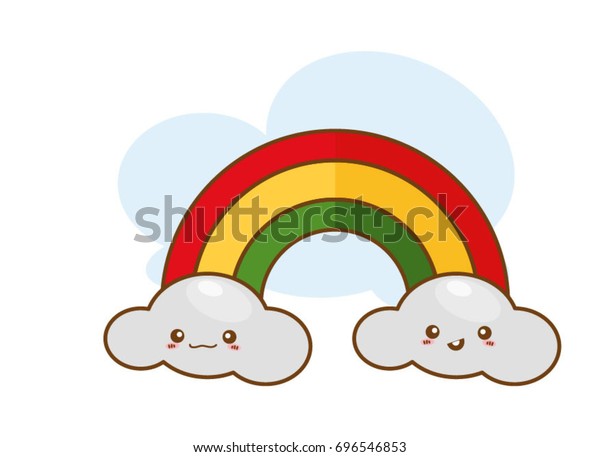 Cute Clouds Rainbow Drawing Vector Illustration Stock Vector (Royalty ...