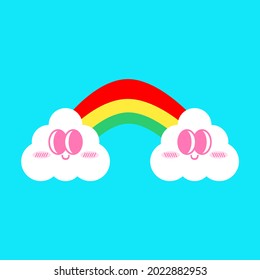cute clouds and rainbow icon with blue sky for editing.