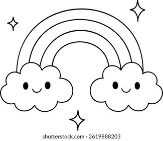 A Cute clouds with rainbow and stars create cheerful atmosphere