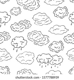 cute clouds in seamless pattern with doodle style on white background