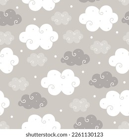 Cute clouds seamless pattern. Vector illustration, design for scrapbooking, textile, cards, nursery , paper goods, background, wallpaper, wrapping, fabric and more.