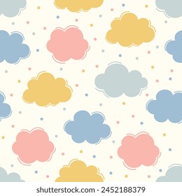 cute clouds seamless vector pattern background illustration, Cute rainbows, clouds, hearts and love symbols. Valentine's day digital paper. Kids Pattern.