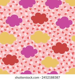cute clouds seamless vector pattern background illustration, Cute rainbows, clouds, hearts and love symbols. Valentine's day digital paper. Kids Pattern.