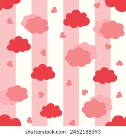 cute clouds seamless vector pattern background illustration, Cute rainbows, clouds, hearts and love symbols. Valentine's day digital paper. Kids Pattern.