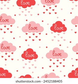 cute clouds seamless vector pattern background illustration, Cute rainbows, clouds, hearts and love symbols. Valentine's day digital paper. Kids Pattern.