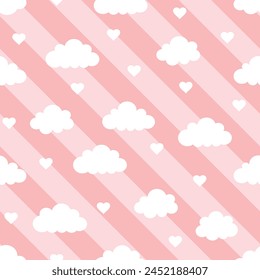 cute clouds seamless vector pattern background illustration, Cute rainbows, clouds, hearts and love symbols. Valentine's day digital paper. Kids Pattern.