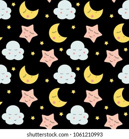 Cute Clouds, Star and Moons  Seamless Pattern Background Vector Illustration EPS10