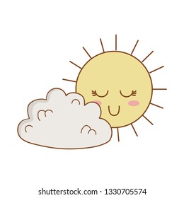 cute clouds and sun kawaii characters