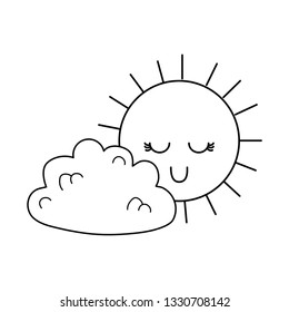 cute clouds and sun kawaii characters