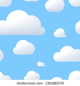 A lot of cute clouds with texture in blue sky, cartoon seamless pattern