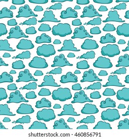 Cute clouds with turquoise color in seamless pattern