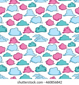 Cute clouds using doodle art in seamless pattern