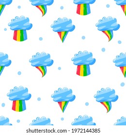 cute clouds with various rainbow style in flat hand drawn style seamless pattern