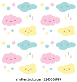 Cute Clouds Vector Pattern Background Design
