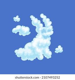 Joli lapin ou lapin en forme de nuage, illustration vectorielle dessinée à plat isolé sur fond bleu ciel. Décoration crèche pour enfants - nuage en forme de lapin.