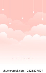 cute cloudy skyscape backdrop with hanging stars vector