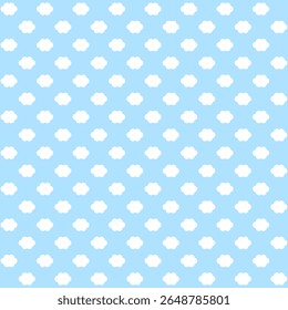 Motif mignon nuageux ou nuage blanc harmonieux sur fond bleu.Dessin animé.Simple répétition ornament.Surface pour textile.Décoration pour tissu ou tissu.Joli papier d'emballage.Illustration vectorielle.