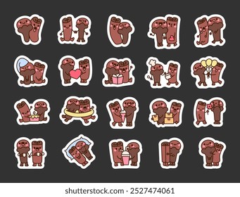 Cute clove and cinnamon couple. Sticker Bookmark. Friendly cartoon spice. Hand drawn style. Vector drawing. Collection of design elements.