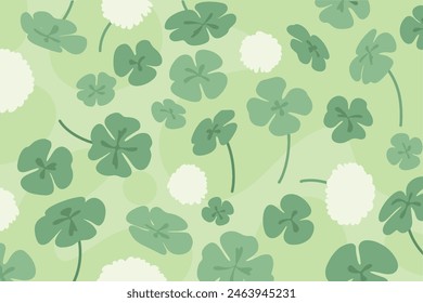 Cute Clover and Flower Pattern Digital Drawing Illustration in Green