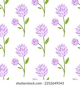 Cute clover flowers on a white background with an old vintage texture,. Floral illustration for wrap, wrapping, wallpaper.
