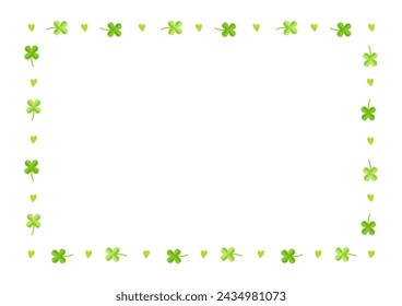 Cute clover and heart decoration frame isolated on white background.