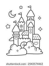 Cute Clowd Castle printable coloring page illustration