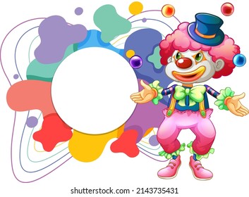 Cute clown with blank colouful frame banner illustration